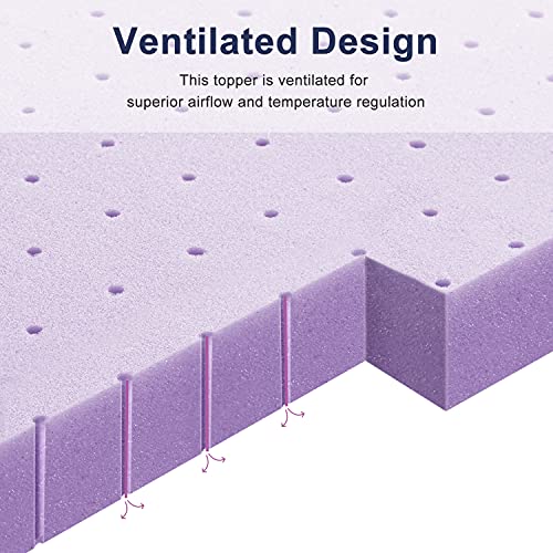 BedStory Memory Foam Mattress Topper Queen Size, 2 Inch Lavender Cooling Bed Pad with Removable Cover, Ventilated Design & Pressure Relieving, Tailorable for Sofas, RVs, Outdoors…