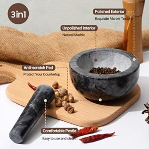 Tera Mortar and Pestle Set Natural Marble Grinder Spice Herb Grinder Pill Crusher Large Size 5.5in