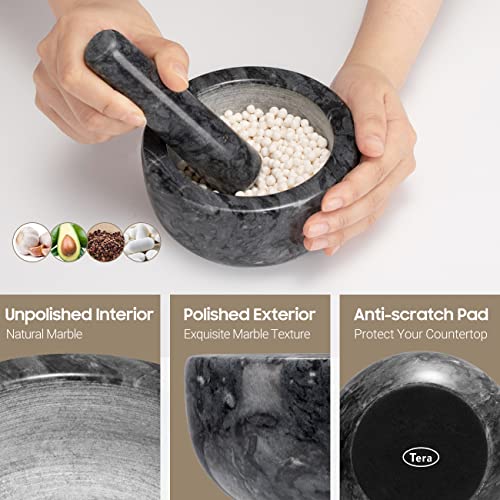 Tera Mortar and Pestle Set Natural Marble Grinder Spice Herb Grinder Pill Crusher Large Size 5.5in