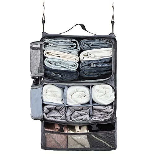 Surblue Hanging Shelves Travel Storage Bag Compression Packing Cube for Suitcase Collapsible with Extension Layer Large Capacity,Grey,XXL