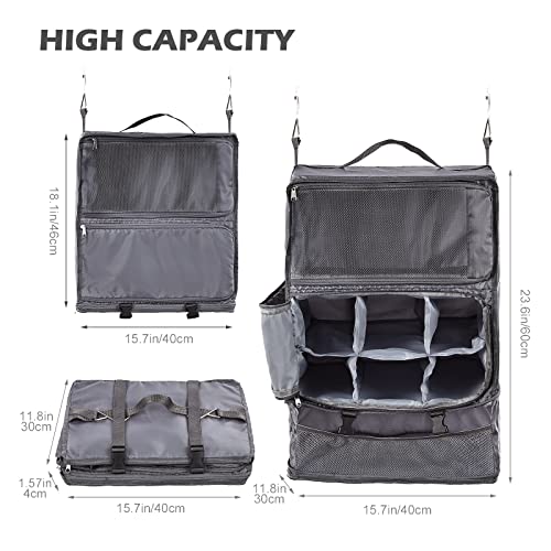 Surblue Hanging Shelves Travel Storage Bag Compression Packing Cube for Suitcase Collapsible with Extension Layer Large Capacity,Grey,XXL