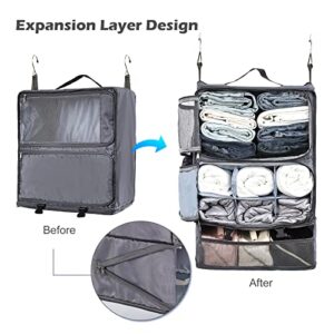 Surblue Hanging Shelves Travel Storage Bag Compression Packing Cube for Suitcase Collapsible with Extension Layer Large Capacity,Grey,XXL