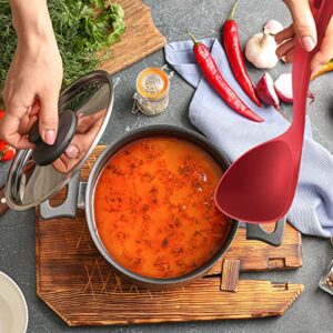 Zulay Soup Ladle Spoon with Comfortable Grip - Cooking and Serving Spoon for Soup, Chili, Gravy, Salad Dressing and Pancake Batter - Large Nylon Scoop & Soup Ladle Great for Canning and Pouring - Red