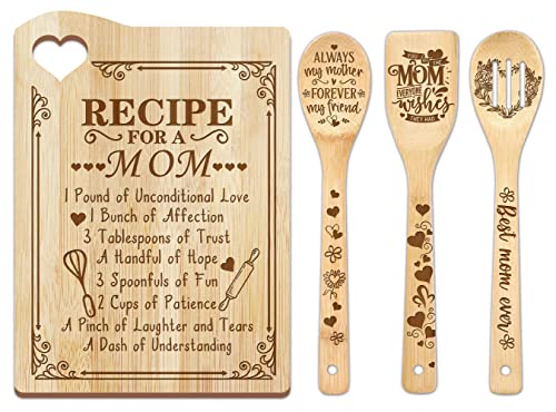 Mom Gifts, Mom Mothers Day Gifts, Gift for Mom from Daughters/Son, Mom Kitchen Gifts Cutting Board - Birthday Presents for Mom from Daughter - Mother Cooking Board with Utensil
