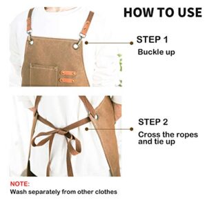 ZOMAO Chef Apron, Cotton Canvas Cross Back Apron with Pockets for Women and Men,Adjustable Strap and Large Pockets Apron,Kitchen Cooking Baking Bib Apron