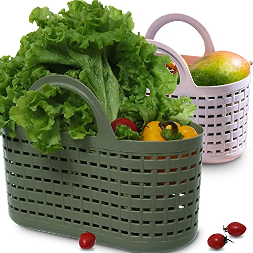 Citylife 2 PCS Plastic Colander Garden Basket Kitchen Fruit Strainer Vegetable Washing Basket Plastic Basket with Handle for Bathroom