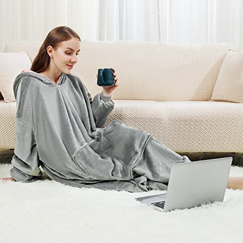 Homde Wearable Blanket, Oversized Blanket Hoodie, Gifts for Women and Men, Super Big Size Fits All, Cozy Sweatshirt Blanket with Sleeves and Pocket, Double-Sided Wearable, Two-Color (Pink & Grey)