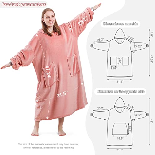 Homde Wearable Blanket, Oversized Blanket Hoodie, Gifts for Women and Men, Super Big Size Fits All, Cozy Sweatshirt Blanket with Sleeves and Pocket, Double-Sided Wearable, Two-Color (Pink & Grey)