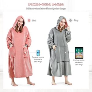 Homde Wearable Blanket, Oversized Blanket Hoodie, Gifts for Women and Men, Super Big Size Fits All, Cozy Sweatshirt Blanket with Sleeves and Pocket, Double-Sided Wearable, Two-Color (Pink & Grey)