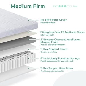 Memory Foam Mattress 12 Inch King Size, Medium Firm Bamboo Charcoal Foam and Innerspring Hybrid Mattress with Breathable Cover, CertiPUR-US Certified, Supportive & Pressure Relief Mattress in A Box