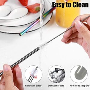 Metal Straws, Funbiz 3 Pack Reusable Collapsible Stainless Steel Straw with Plastic Case Silicone Tip and Long Cleaning Brush, Telescopic Portable Pocket Drinking Straws for Travel, Green/Black/Grey