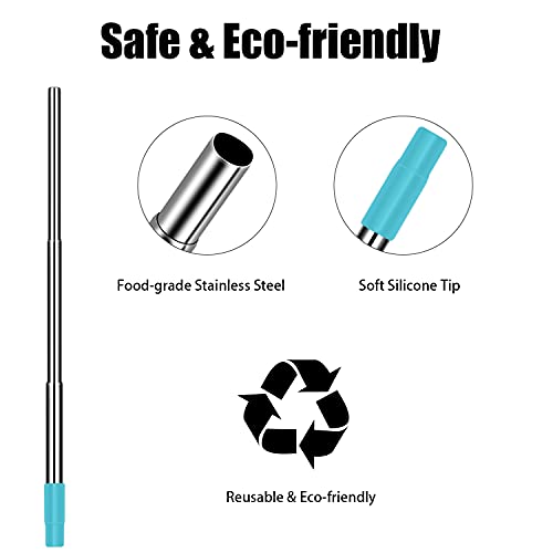 Metal Straws, Funbiz 3 Pack Reusable Collapsible Stainless Steel Straw with Plastic Case Silicone Tip and Long Cleaning Brush, Telescopic Portable Pocket Drinking Straws for Travel, Green/Black/Grey