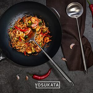 YOSUKATA 17’’ Wok Spatula and Ladle - Set of 2 Heat-Resistant Wok Tools - Universal Wok Ladle and Spatula - High-Grade Stainless Steel Cooking Utensils and Wok Accessories - Solid Wok Utensils