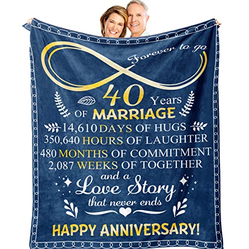 Atokker 40th Anniversary Blanket Gifts, 40th Wedding Anniversary Couple Gifts, Best 40th Gifts Ideas, 40 Years of Marriage Gifts for Parents, Grandparents, Dad, Mom, Her, Him 60"x50" Throw Blanket