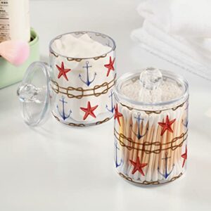 Vintage Starfishes Sea Anchors Qtip Holder Dispenser Watercolor Nautical Rope Bathroom Canister Storage Organization 4 Pack Clear Plastic Apothecary Jars with Lids Vanity Makeup Organizer For Cotton