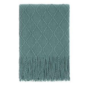 yastouay knitted throw blankets soft cozy knit blanket with tassel lightweight breathable fleece blanket decorative blanket for couch, bed, sofa, travel and farmhouse, 60"x80", teal