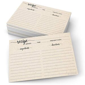 321done recipe cards 4x6 tan simple script, 50-pack, made in usa, double-sided thick cardstock, cute vintage rustic kraft look for bridal shower wedding housewarming gift