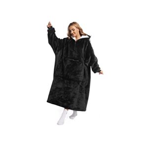 oversized wearable blanket hoodie for women men, warm and comfortable sweatshirt blanket, super cozy flannel blanket with sleeves and giant pockets, one size fits all(black)