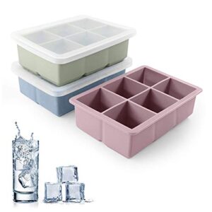 excnorm ice cube trays 3 pack - large size silicone ice cube molds with removable lids reusable and bpa free for whiskey, cocktail, stackable flexible safe ice