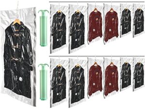 12 pieces hanging vacuum storage bags with 2 hand pumps vacuum seal garment storage bags reusable compression bags for clothes storage and closet organizer, 3 sizes s m l