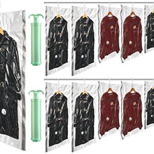 12 Pieces Hanging Vacuum Storage Bags with 2 Hand Pumps Vacuum Seal Garment Storage Bags Reusable Compression Bags for Clothes Storage and Closet Organizer, 3 Sizes S M L