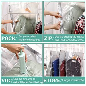 12 Pieces Hanging Vacuum Storage Bags with 2 Hand Pumps Vacuum Seal Garment Storage Bags Reusable Compression Bags for Clothes Storage and Closet Organizer, 3 Sizes S M L