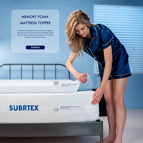 subrtex 3 Inch Bed Mattress Topper and Removable Bamboo Cover Bundle (Twin XL)