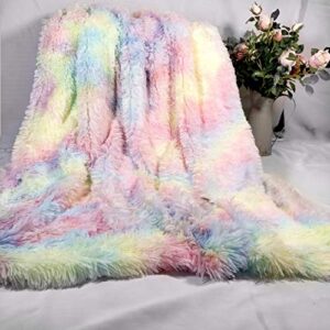 plush super soft blanket colorful bedding sofa cover furry fuzzy fur warm throw cozy couch blanket for winter (51"x63", rainbow)