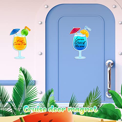 2 Pcs Cruise Door Decorations Magnetic Fruit Drink Cruise Door Magnets with 3 Pcs Paint Pens Cruise Must Haves Cocktail Magnet Stickers for Carnival Birthday Stateroom Refrigerator Car Door Decor