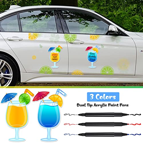 2 Pcs Cruise Door Decorations Magnetic Fruit Drink Cruise Door Magnets with 3 Pcs Paint Pens Cruise Must Haves Cocktail Magnet Stickers for Carnival Birthday Stateroom Refrigerator Car Door Decor