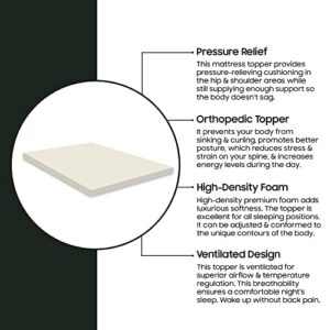 Mattress Solution High Density Foam Topper,Adds Comfort to Mattress, Twin, White