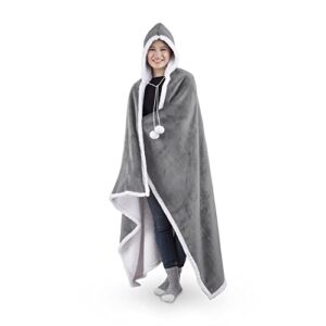 premium wearable hooded blanket for adult women and men 71"x51" - super soft, lightweight, microplush, cozy and functional throw blanket (silver)