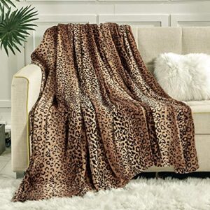 viviland flannel fleece blanket throw size 50x60, 280 gsm lightweight blanket for couch sofa bed, super soft cozy warm blanket, leopard print