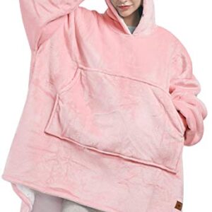 Degrees of Comfort Wearable Blanket Hoodie for Women Men Adults, Cozy Oversized and Warm Sherpa Lined Sweatshirt Blankets, Pink, 38x32 Inch