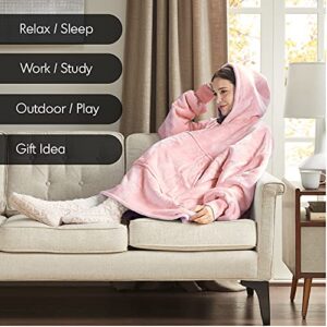 Degrees of Comfort Wearable Blanket Hoodie for Women Men Adults, Cozy Oversized and Warm Sherpa Lined Sweatshirt Blankets, Pink, 38x32 Inch