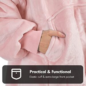 Degrees of Comfort Wearable Blanket Hoodie for Women Men Adults, Cozy Oversized and Warm Sherpa Lined Sweatshirt Blankets, Pink, 38x32 Inch