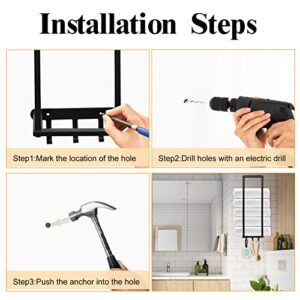 Bathroom Towel Racks Wall Mounted, Rolled Bath Towels Holder Storage with 3 Hooks, Adjustable & Space Saving Towel Hanger Black Metal Bath Towel Organizer Shelf for Folded Large Washcloths