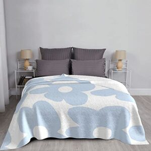 fleece throw blankets large retro flowers bed blankets – breathable warm soft lightweight flannel blankets for couch bed sofa 60x50 inches,white baby-blue home decor bed blanket bedcovers