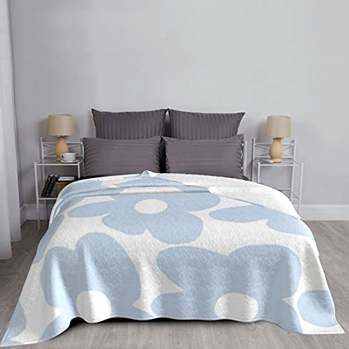 Fleece Throw Blankets Large Retro Flowers Bed Blankets – Breathable Warm Soft Lightweight Flannel Blankets for Couch Bed Sofa 60x50 Inches,White Baby-Blue Home Decor Bed Blanket Bedcovers