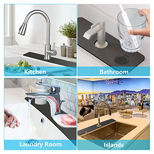 JAYZUUM Long Size 27.5" X 5.5" Splash Guard for Sink Faucet, Absorbent Fast Drying Mat Sink Gadgets-Splash Guard Behind Faucet Drip Catcher for Sponge Holder in Kitchen, Bathroom, Bar & RV (1 Pack)