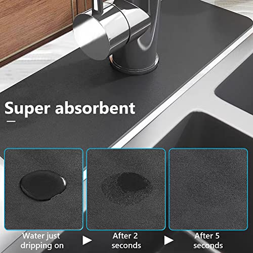 JAYZUUM Long Size 27.5" X 5.5" Splash Guard for Sink Faucet, Absorbent Fast Drying Mat Sink Gadgets-Splash Guard Behind Faucet Drip Catcher for Sponge Holder in Kitchen, Bathroom, Bar & RV (1 Pack)