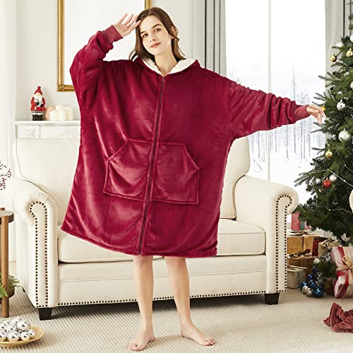 JOYWOO Wearable Blanket Hoodie, Oversized Hoodie Sweatshirt Blanket for Adults Women Men, Gift, Cozy and Fuzzy Sherpa Hoodie Blanket with Zipper and Giant Pocket