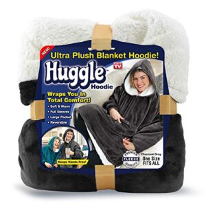 ontel huggle hoodie, ultra plush blanket, charcoal grey, one size