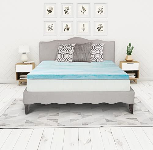 Irvine Home Collection King Size 3" Swirl Cooling Gel Infused Memory Foam Mattress Topper, CertiPUR-US, Breathable, Plush, Pressure Relief, Blue