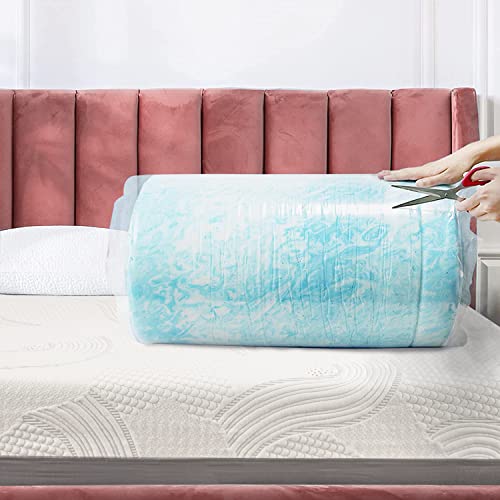Irvine Home Collection King Size 3" Swirl Cooling Gel Infused Memory Foam Mattress Topper, CertiPUR-US, Breathable, Plush, Pressure Relief, Blue