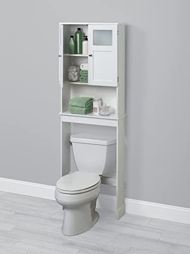 Zenna Home Over-The-Toilet Spacesaver, with 2 Glass Doors, Bathroom Storage, Espresso, White & Bathroom Leg Extension Kit Spacesavers, 3" - 4.5", White 2 Pieces