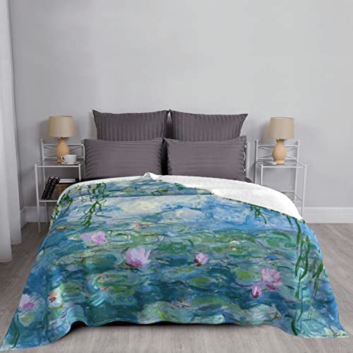 Monet Water Lilies Soft Blanket All Season Fuzzy Throw Warm Lightweight Blanket Flannel Blankets Fleece Throws for Bed Sofa Couch Travel Home Living Room Decor 60"x50"