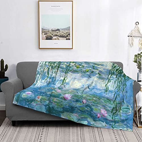 Monet Water Lilies Soft Blanket All Season Fuzzy Throw Warm Lightweight Blanket Flannel Blankets Fleece Throws for Bed Sofa Couch Travel Home Living Room Decor 60"x50"