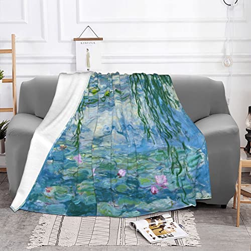 Monet Water Lilies Soft Blanket All Season Fuzzy Throw Warm Lightweight Blanket Flannel Blankets Fleece Throws for Bed Sofa Couch Travel Home Living Room Decor 60"x50"