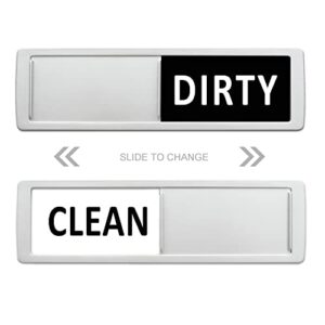 Dishwasher Magnet Clean Dirty Sign, Non-Scratching/Super Strong Soft Magnet with Double-Sided Adhesives/Easy to Read & Slide for Kitchen/Dishwasher/Fridge/Laundry/Washing Machine (Silver & White)